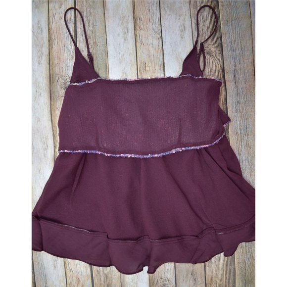 Free People Turn It On Satin Sequin Bandeau Cami‎ Babydoll Tank Plum Purple - Picture 12 of 16